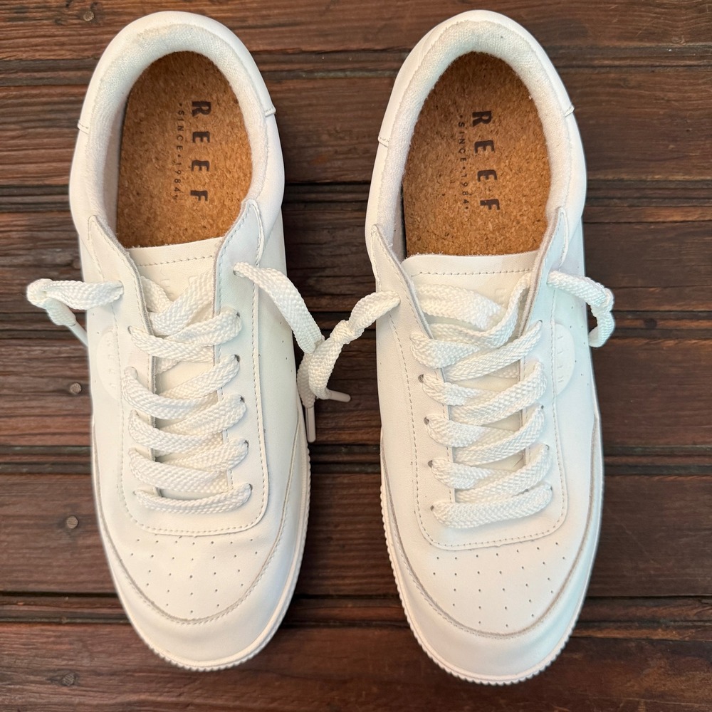 Reef Lay Day Seas White Leather Low Top Platform Sneakers Womens 11 Casual Beach